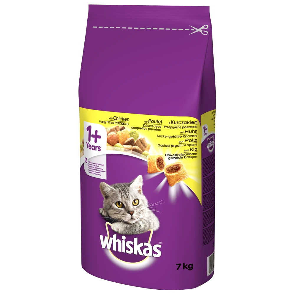 WHISKAS Croquettes Pour Chat 1+ Avec Poulet 7kg